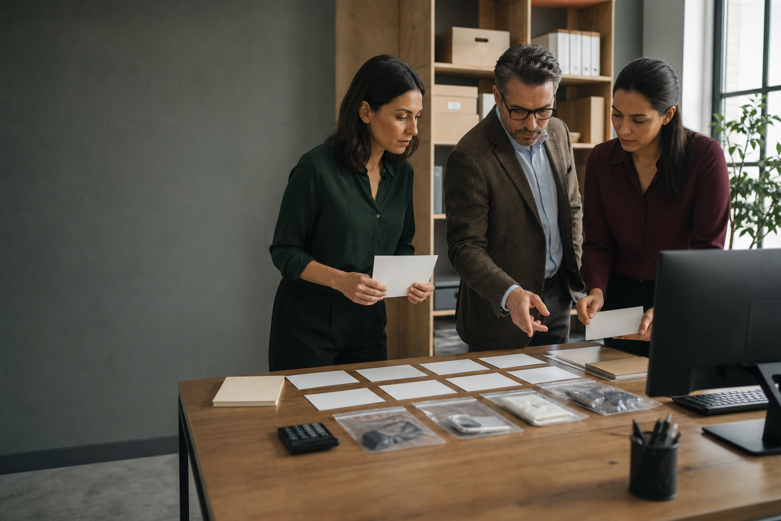 Insurance specialists reviewing evidence and human judgment boundaries